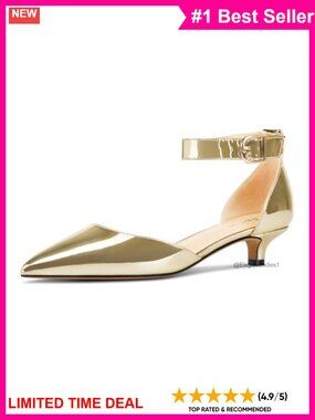 Women's Kitten Low Heel Pointed Toe Ankle Strap Pumps Dress Shoes